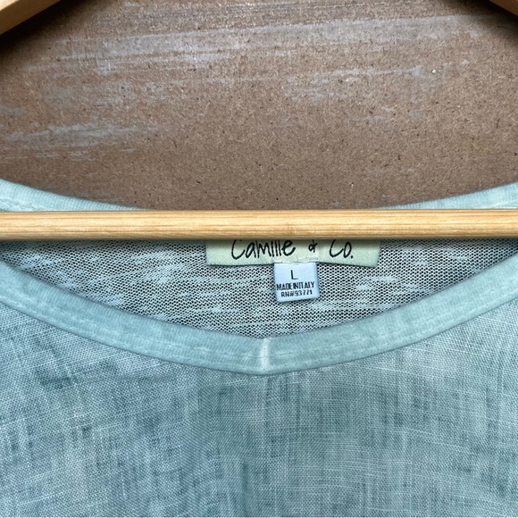 Camille & Co. 100% Linen Top Blue Laggen Look Minimalist Beachy Boho Womens L - Picture 2 of 4